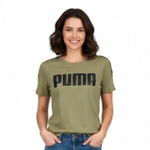Puma Casual Tee T-Shirt Womens Size Small Green Spellout Logo Classic Streetwear